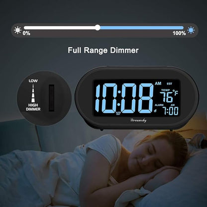 DreamSky Alarm Clocks for Bedrooms, Auto Set Digital Desk Clock for Bedside Nightstand, Electric Clock with Dimmable Brightness Dimmer, Auto DST, USB Port, Date, Temperature, Snooze
