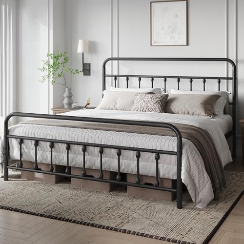 King Metal Platform Bed Frame, Victorian Headboard & Footboard