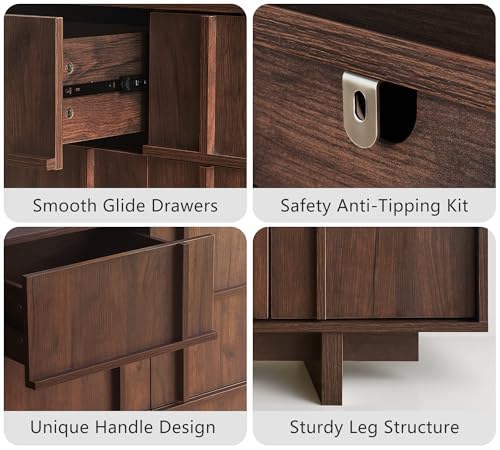 55" Wide 9 Drawer Dresser for Bedroom, Skeleton Line Design