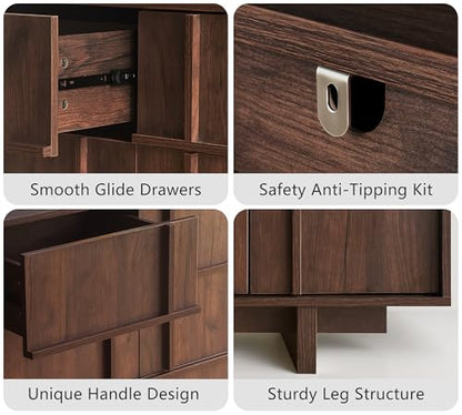 55" Wide 9 Drawer Dresser for Bedroom, Skeleton Line Design
