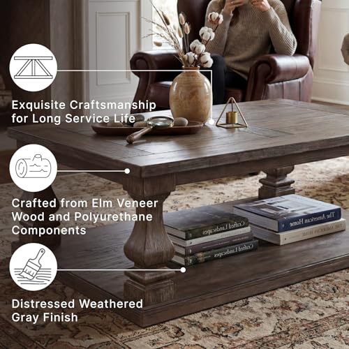 Signature Design by Ashley Large Farmhouse Coffee Table, Weathered Gray