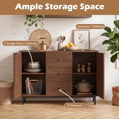 47.5" Sideboard Buffet Cabinet with Storage, Wooden Credenza, Brown