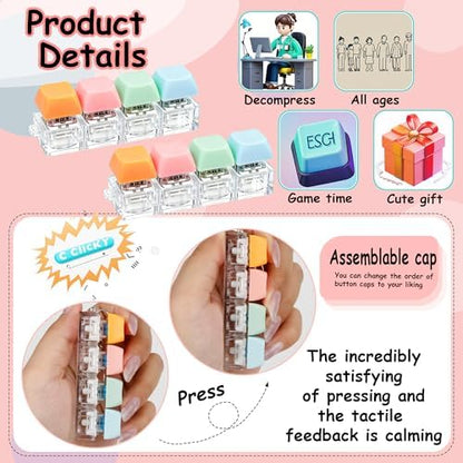 2 PCS Keyboard Fidget Toy, Keyboard Fidget Keychain 4-in-1 Keyboard Decompression Button Finger Clicker Toys, Button Stress Relief Fidget Gifts to Relief Stress (Fours- Pink Orange Blue)