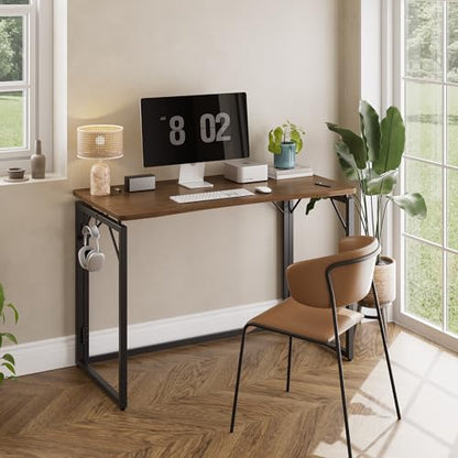 31.5" Brown Folding Desk, No Assembly, Wooden Top, Small Size