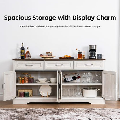 66" Large Sideboard Buffet Cabinet with Storage, Farmhouse Buffet Sideboard