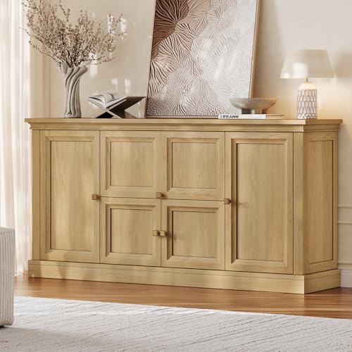 63" Large Farmhouse Sideboard Buffet Cabinet with Storage, Natural