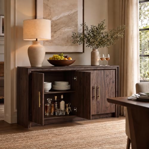 63" Sideboard Buffet Cabinet, Beveled Profile Design, Walnut