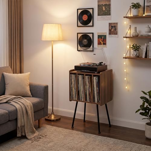 Record Player Stand with 4 Cabinets, Walnut