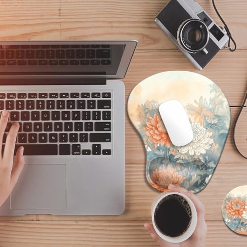 Ergonomic Mouse Pad with Wrist Rest,Comfortable Computer Gel Mouse Pad Wrist Support for Laptop,Pain Relief Mousepad with Non-Slip PU Base Aesthetic Flower