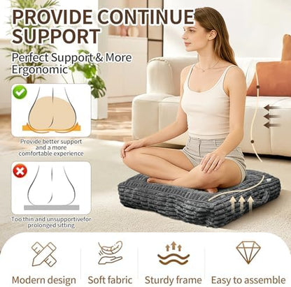 Floor Cushions, Corduroy Floor Pillow, Floors Pillows for Adults & Pets, Large Floors Pouf, Square Floored Pillows for Sitting & Yoga(2PC, Dark Grey，22"×22"×3.9")