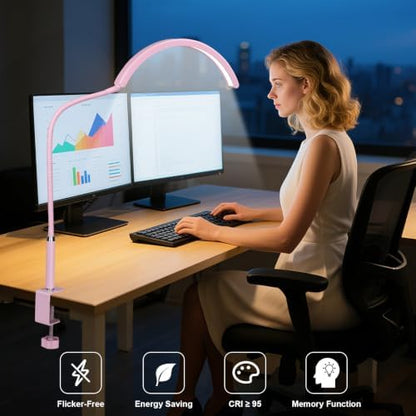 Professional Half Moon LED Desk Light for Nail Techs & Artists – Flexible Gooseneck Lamp with Clamp, 3 Color Modes & 5 Brightness Levels for Manicure, Tattoo, Beauty Work