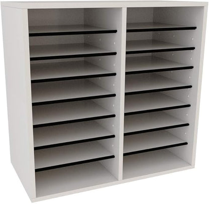 AdirOffice Wooden Adjustable organizerserature Organizer, 16 Compartment Office Mailbox, or Classroom Literature Organizer, White