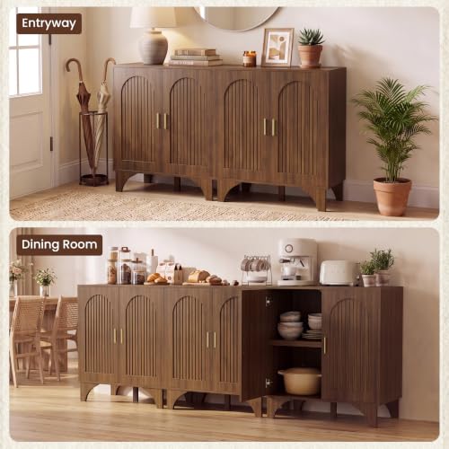 Mid Century Modern Buffet Cabinet Arched Doors Walnut Storage Sideboard