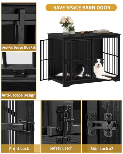46.9" XXL Dog Crate Furniture Indoor Dog Kennel with Barn Door