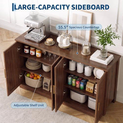 55.5” Fluted Sideboard Buffet Cabinet with 4 Doors