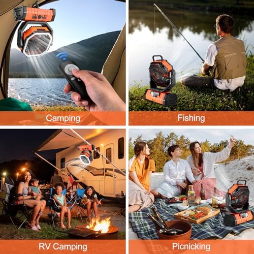 Odoland 30000mAh Camping Fan with LED Lantern, Rechargeable Battery Fan