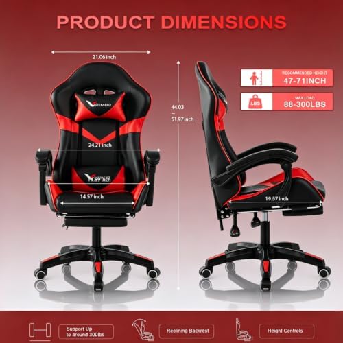 Small Gaming Chair, Home Office Desk Seat with Lumbar Support & Footrest