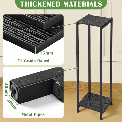 Dipion Extra Tall Plant Stand Indoor,40 Inch Plant Stands,2 Tier Metal Plant Stand with Heavy Duty Wood,Black