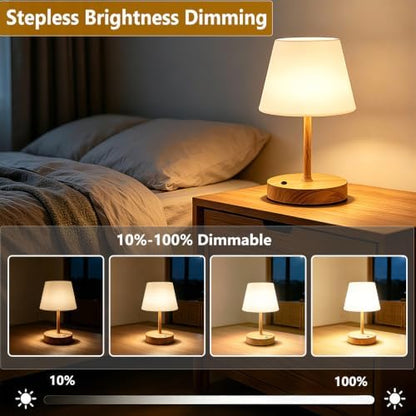 Cordless Table Lamp, Waterproof Shower Lamp -Wood Tone Set of 2