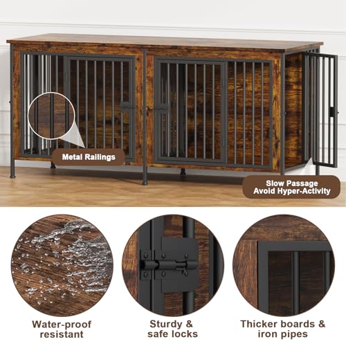 63" Dog Crate Furniture for 1 or 2 Dogs, Brown (DC102)