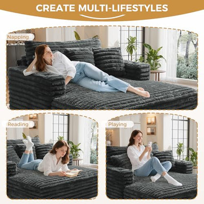 60" Oversized Chaise Lounge Indoor with Wood Frame, Dark Grey