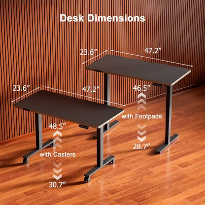 48 Inch Standing Desk with Wheels, USB-C Port, Cable Management