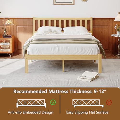 14 Inch Bamboo Wood Full Platform Bed Frame with Headboard