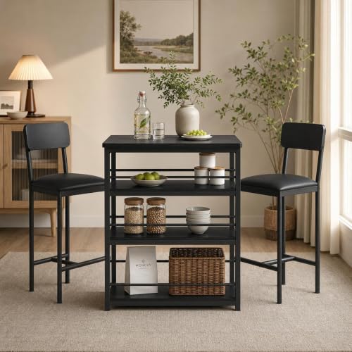 Farmhouse Counter Height Kitchen Table with 2 Bar Stools
