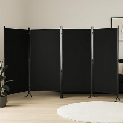 Proman Products - Galaxy 4 Panel Section Privacy Folding Screen Divider, Water Repellent Fabric Room Divider with Black Powder Coated Metal Frame for Indoors or Outdoors (Black)
