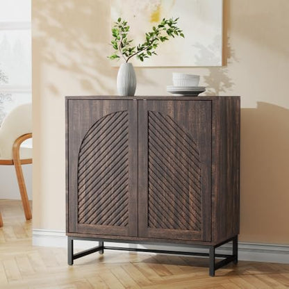Fluted Sideboard Buffet Cabinet with Storage,Walnut