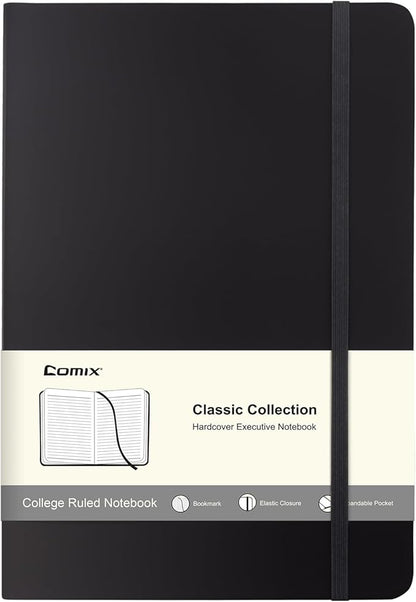 Comix Lined Journal Notebook for Women Men, Journaling Notebooks for Office School Home, 240 Pages, 5.5" x 8.3", College Ruled, A5, Hardcover, Black