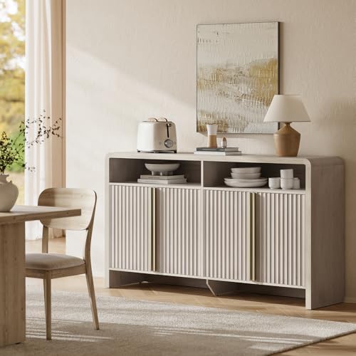 59" Sideboard Buffet Cabinet, Fluted 4-Door Credenza, Grey