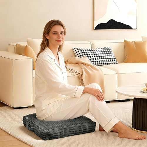 Corduroy Floor Cushions, Floor Pillow, Floor Cushions for Adults, Pet and Kids, Floor Pillows for Sitting(1PC, Dark Grey，22"×22"×5.9")