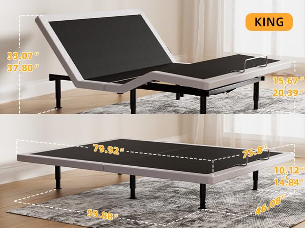 Adjustable Bed Frame King Size with Wireless Remote, Head Foot Incline, USB, Underbed Light - Heavy Duty Platform, Zero Gravity Bedframe