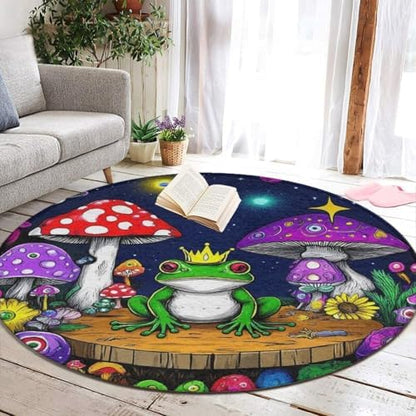 Highly Premium Quality Floor Mat, Office Chair Decor Mat, Room Sofa Yoga Soft Round Carpet Magic Mushrooms Frog Trippy Art, 36inch