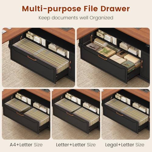 70.9" x 55" L Shaped Standing Desk with 4 Drawers, Electric Executive Desk