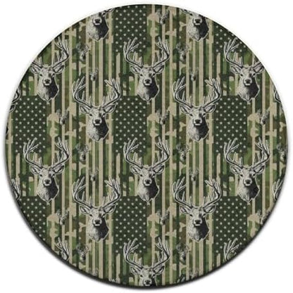 Men's Large Home Decor Mat, Soft Round Yoga Carpet, Non Slip Machine Washable Home Office Circle Rug American Flag Camouflage Hunting Deer Camo, 60inch