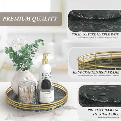 AMH 10-Inch Green Marble Lazy Susan with Gold Frame