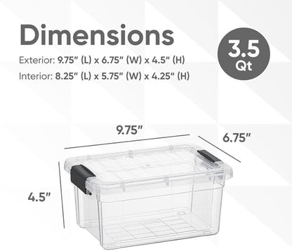 Superio Clear Storage Boxes with Lids, 3.4 Quart Plastic Container Bins for Organizing, Stackable Crates, BPA Free, Non Toxic, Odor Free, Organizers for Home, Office, School, and Dorm