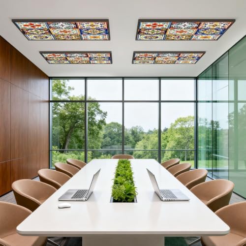 4 Pcs Fluorescent Light Covers for Ceiling Lights Mexican ceramic Ethnic Magnetic Light Filters Decorative for Classroom Office Hospital Home 4x2 Ft