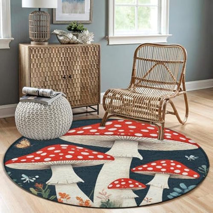 Soft Round Yoga Carpet, Office Chair Decor Round Mat for Carpet and Hardwood Floors Mushroom