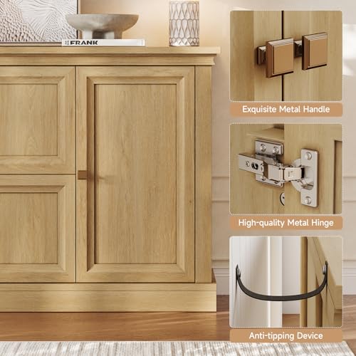 63" Large Farmhouse Sideboard Buffet Cabinet with Storage, Natural