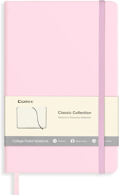 Comix Lined Journal Notebook for Women Men, Journaling Notebooks for Office School Home, Pink, 240 Pages, 5.5" x 8.3", College Ruled, A5, Hardcover
