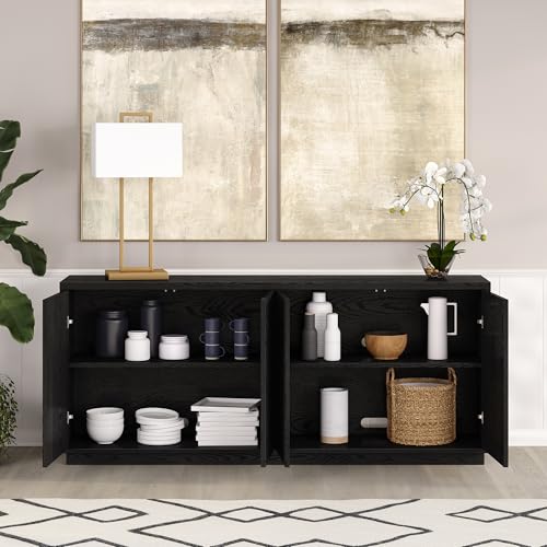 Henn&Hart 68" Fluted Modern Sideboard Buffet Cabinet, Natural Black