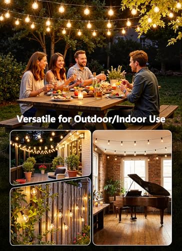 100FT 31 Bulbs Outdoor String Lights with Remote & Dimmable