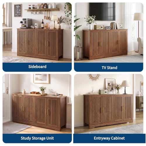 55.5” Fluted Sideboard Buffet Cabinet with 4 Doors