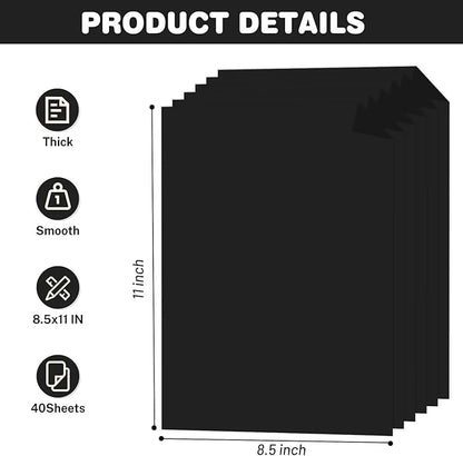 Cardstock 8.5 X 11, 40 Sheets Black Card Stock, 75lb/ 200gsm Copy Paper, Cardstock Printer Paper For Art, Drawing, Invitations, DIY Cards, Watercolor, Craft, Construction, School & Office Supplies