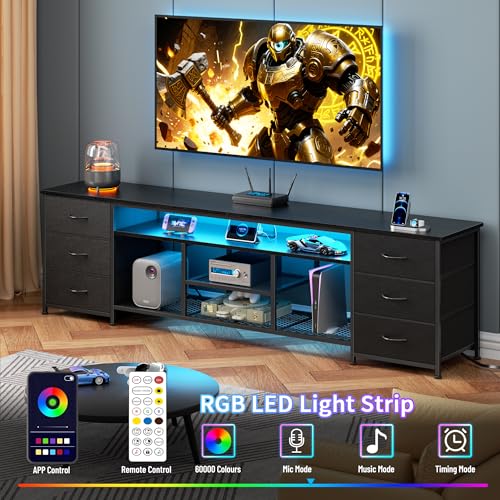 71 Inch LED TV Stand, Entertainment Center, Black