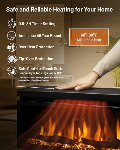 FLAMEBAR Freestanding Electric Fireplace, 40 Inch Wide, Modern Design