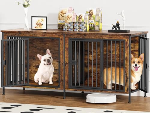 63" Dog Crate Furniture for 1 or 2 Dogs, Brown (DC102)